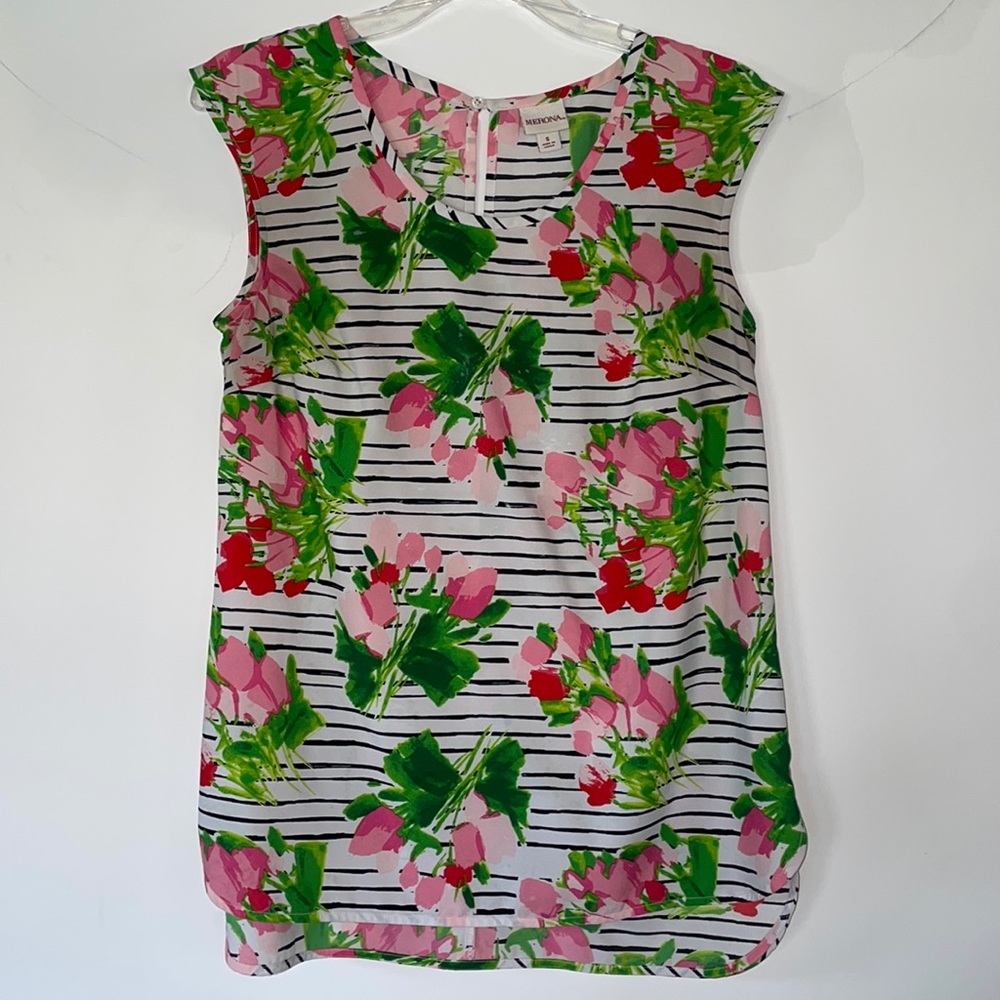Merona Pink floral striped tank Size S